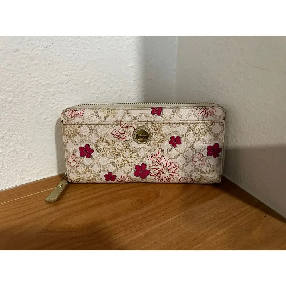Coach Floral Print Accordion Zip Wallet EUC - Picture 3 of 7